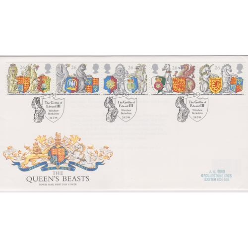 818 - 1999 (Feb 24) - The Queen's Beasts - Windsor Griffin H/S FDC phosphor bar errors - Ex Robert Auty GB... 