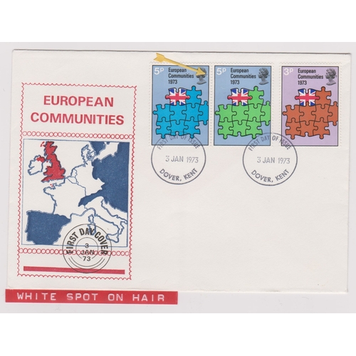 684 - 1973 - European Communities Set - on First Day Cover variety white spot on Queen hair - Ex Robert Au... 