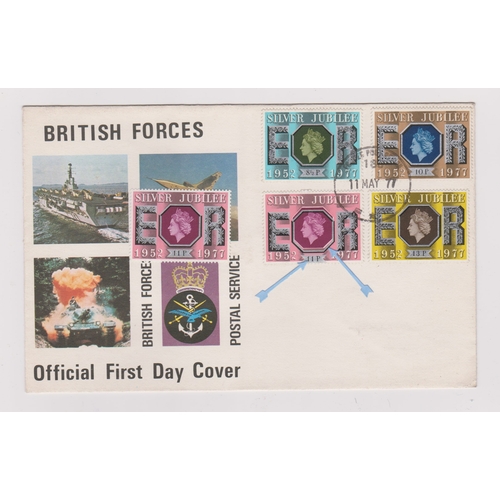 732 - 1977 - (11 May) Set on BFPS Official FDC and hand stamp, downward shift of silver 11pence - Ex Rober... 