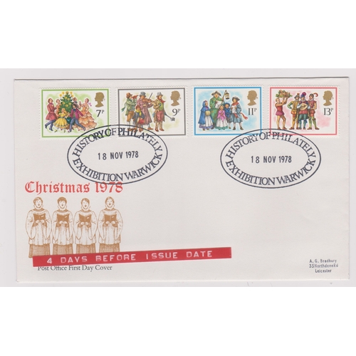 745 - 1978 - (18 Nov) Christmas Set - with History of Philately Exhibition Warwick on P.O FDC (Bradbury) p... 