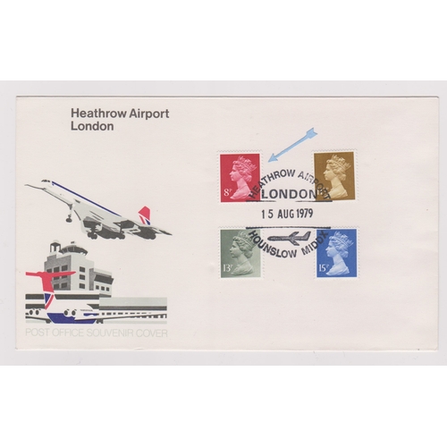 750 - 1979 - Heathrow Airport cover and hand stamp on 8p to 15p definitive FDC - error pre-release 15 Augu... 