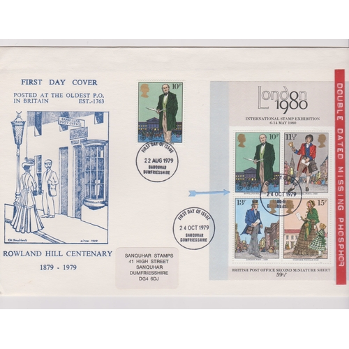 752 - 1979 - Rowland Hill Centenary - Double dated /First Day Cover (Sanquhar Stamps) error the min sheet ... 