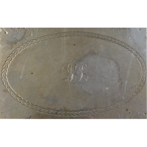 405 - Large Oval White metal Tray - patterned (heavy) with raised sides