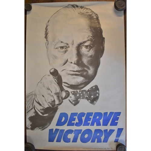 298 - Posters - Winston Churchill - Retro Daily Times Poster 'Deserve Victory', measures 76cm x 51cm, The ... 