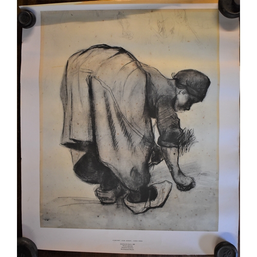 299 - Poster - Vincent Van Gogh retro print, 'Woman Cleaning'. Some foxing on the picture. Measurements 57... 