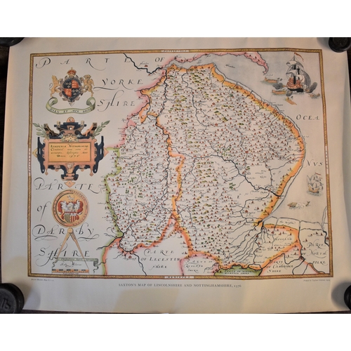 300 - Poster - Maps (4) Wales - first printed 1684. Measures 58cm x 50cm, Lincolnshire & Nottingham First ... 