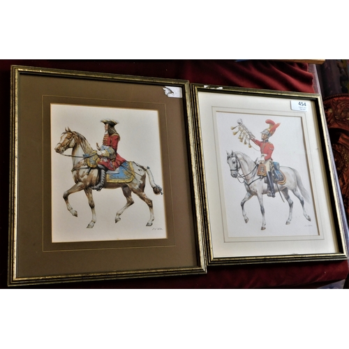 454 - (2) Pictures of Soldiers On Horseback (Military) - signed W.Hills - coloured measurements 36cm x 32c... 