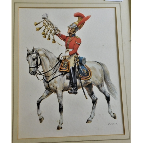 454 - (2) Pictures of Soldiers On Horseback (Military) - signed W.Hills - coloured measurements 36cm x 32c... 