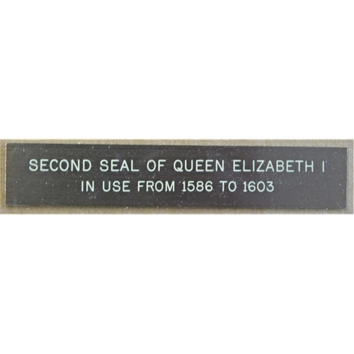 432 - Framed Second Seal of Queen Elizabeth I,  in use from 1586-1603, certificate of authenticity certifi... 