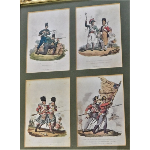 447 - Napoleonic Period Uniforms (8) Prints in two frames including: Sixth East Norfolk Inf, Rifleman, 1st... 