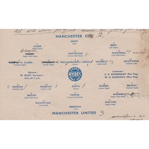 143 - Manchester City home 4 Page programme v Manchester United War Cup from season 1943/44 (29/1). Score/... 