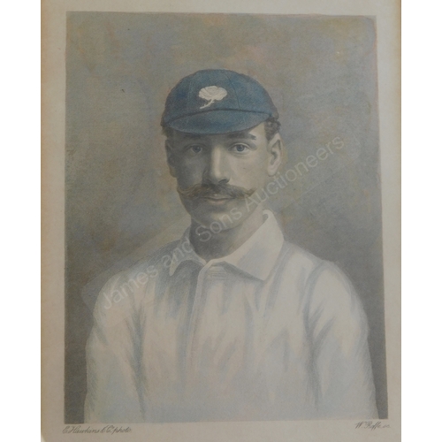 158 - Cricket F.S. Jackson, Yorkshire and England 1870-1947 Antique print. All on the back of print. Frame... 