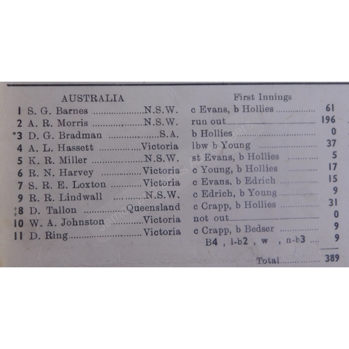 160 - Cricket 1948 Scorecard England v Australia (14.08.1948) Bradman's last test. Signed by Len Hutton at... 