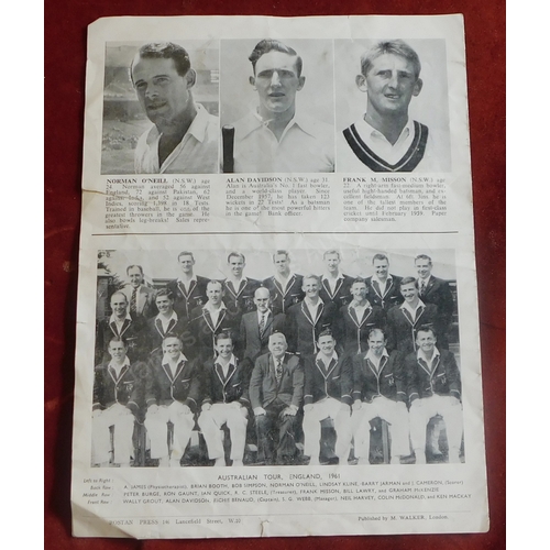 163 - Cricket - 1961 The Australia Cricket Tour of England souvenir programme. Pictures, fixtures and pres... 