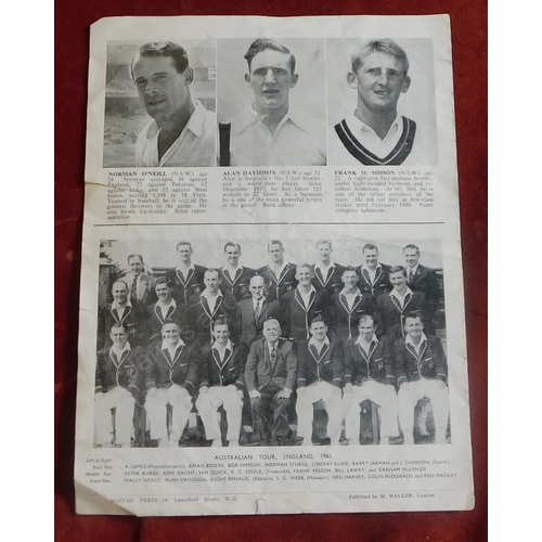 163 - Cricket - 1961 The Australia Cricket Tour of England souvenir programme. Pictures, fixtures and pres... 