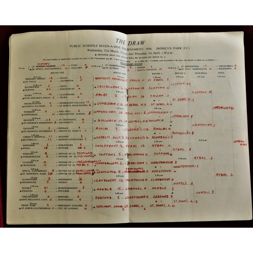 189 - Rugby Union - 1954 Public Schools 7-a-side Programme at Rosslyn Park, good. Round results in neat re... 