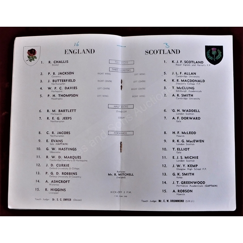 192 - Rugby Union - 1957, '59, '63, '65, '67, '69, England v Scotland, Twickenham. Results neatly penned i... 