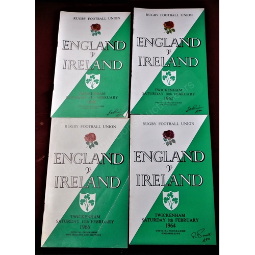 194 - Rugby Union - 1960, '62, '64 & '66, England v Ireland (1966 has a crease on the cover), Twickenham. ... 