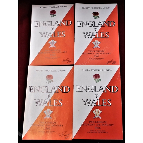 195 - Rugby Union - 1960, '62, '64 & '66, England v Wales, Twickenham. Results neatly penned inside.