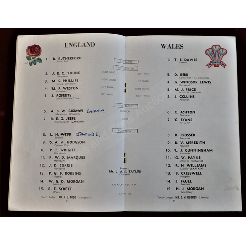 195 - Rugby Union - 1960, '62, '64 & '66, England v Wales, Twickenham. Results neatly penned inside.