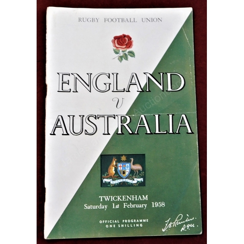 197 - Rugby Union - 1958 England v Australia, Twickenham. Crease on the front cover.