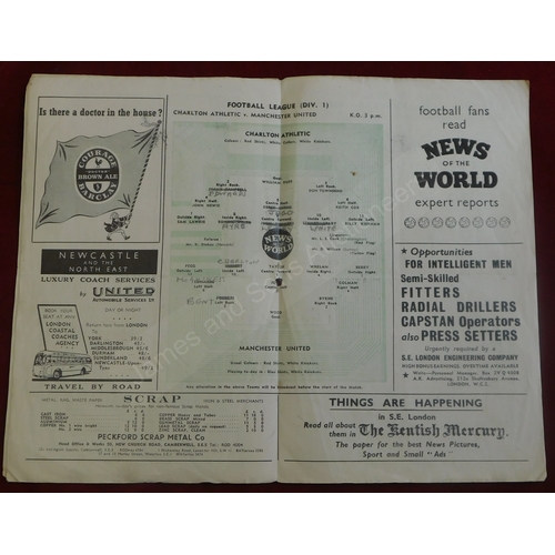 206 - Charlton Athletic v Manchester United February 18th 1957 programme. Scorers neatly inserted. Some we... 