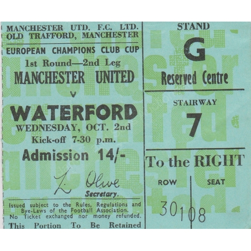 27 - European Cup 1st Round 2nd Leg between Manchester United and Waterford 2nd October 1968. Official pr... 