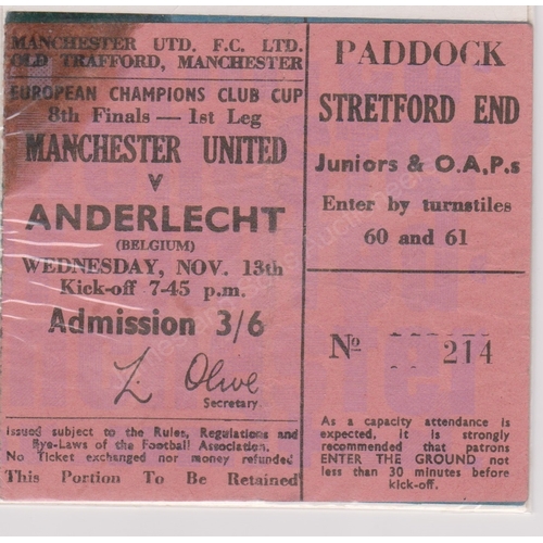 29 - European Cup Quarter Final 1st Leg between Manchester United and Anderlecht 13th November 1968. Some... 