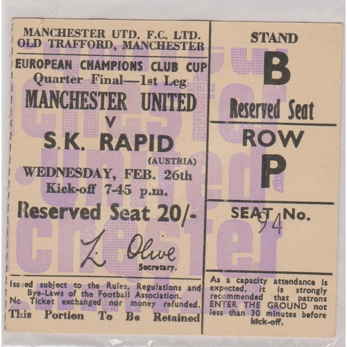 31 - Official programme and seat ticket for the European Cup Quarter Final 1st Leg between Manchester Uni... 