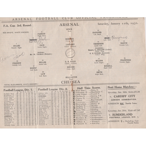 34 - Arsenal v Chelsea FA Cup 3rd Round at Highbury 11th January 1930. Team changes and scorers inserted.... 