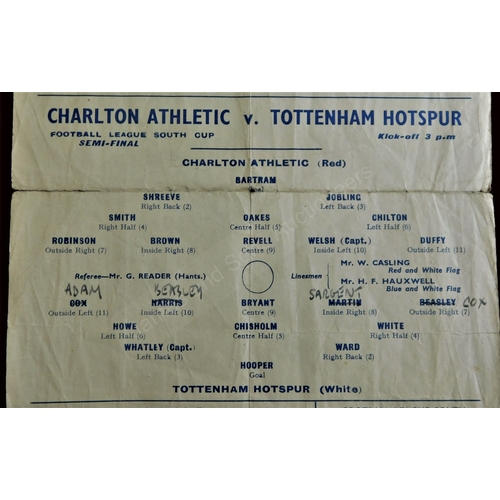4 - Single Sheet Charlton Athletic v Tottenham Football League Cup South Semi Final at Stamford Bridge (... 