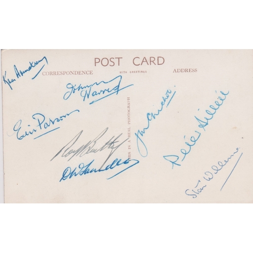 42 - Chelsea 1954/55 Championship Winning team. Signed postcard  Bentley, Saunders, Lewis, Willemse, Pars... 