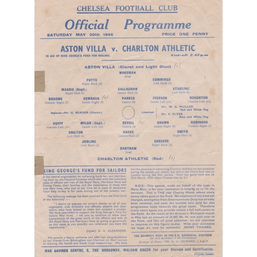 5 - Single Sheet Charlton Athletic v Aston Villa in aid of King Georges Fund for Sailors at Stamford Bri... 