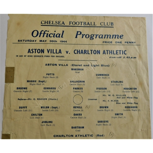 5 - Single Sheet Charlton Athletic v Aston Villa in aid of King Georges Fund for Sailors at Stamford Bri... 