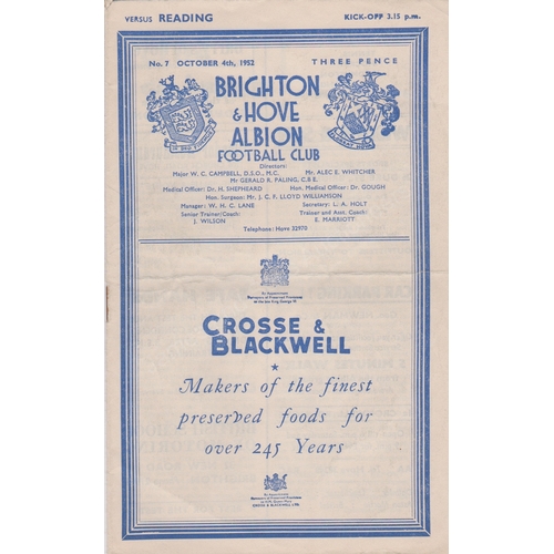 53 - Brighton home programmes v Reading, Swindon 1951/52 and Reading 1952/53. (3)