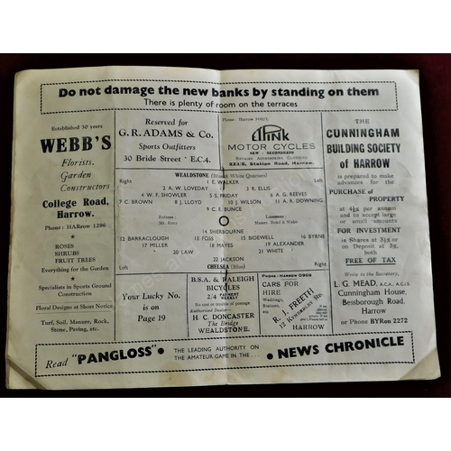 8 - Wealdstone v Chelsea Friendly 15th September 1937 programme. Some staining. No writing. Scarce