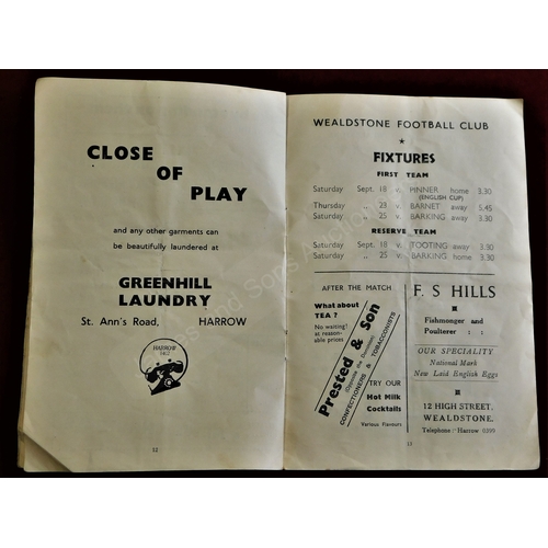 8 - Wealdstone v Chelsea Friendly 15th September 1937 programme. Some staining. No writing. Scarce
