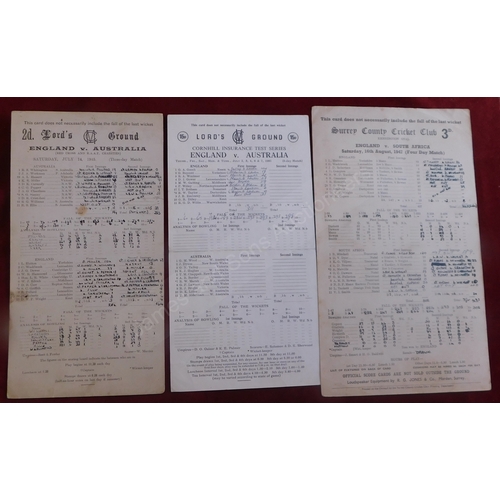 205 - A collection 3 Cricket Scorecards - England v Australia at Lords 14th July 1945. Red Cross and Chari... 