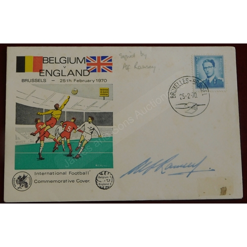 211 - Belgium v England 1970 Stamp Cover (25th Feb) autographed by Alf Ramsey