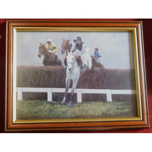 233 - Horse racing framed print, depicts Horses jumping over hurdles by J. Marshall. Framed and glazed, bu... 