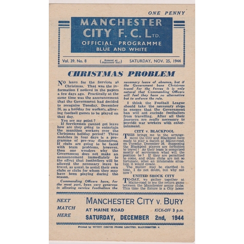 253 - Manchester City home (4 page) programme v Manchester United Football League North from season 1944/4... 