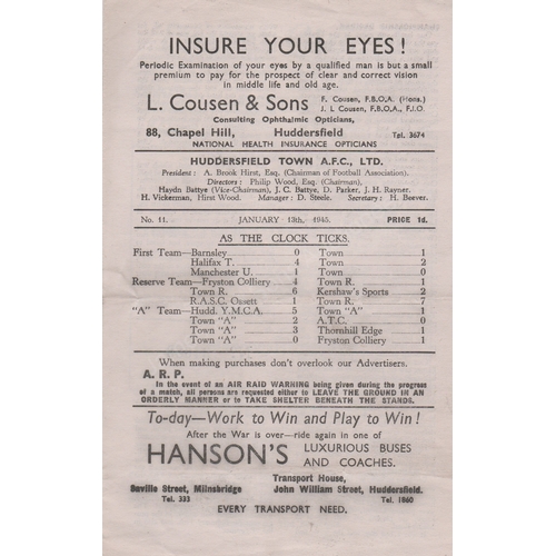 255 - Huddersfield Town home (4 page) programme v Manchester United War Cup from season 1944/45 (13/1). No... 