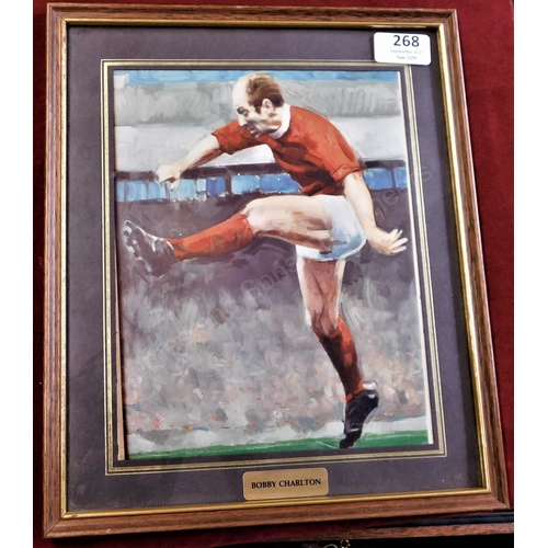 268 - A framed limited edition painting of Bobby Charlton plus a photo (possibly a press photo) of Charlto... 