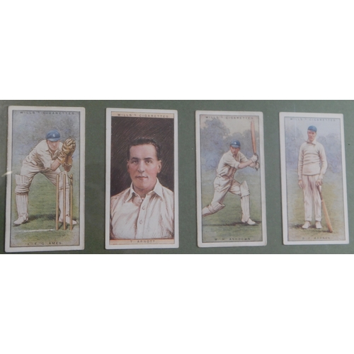 177 - Cricket - Wills 1928 Cigarette card set (2nd series) 50/50. Framed and glazed with backs visible. Bu... 