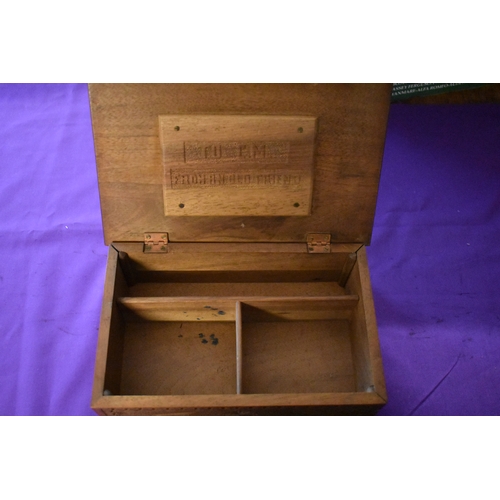 134 - British WWII Handmade spice or cigar box, a beautifully carved storage box with the East Yorkshire R... 