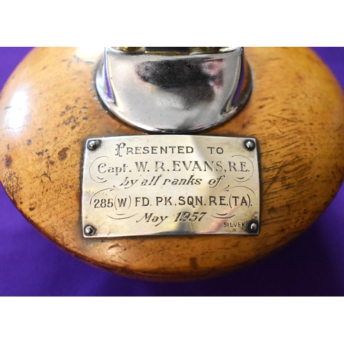 84 - A officers commemorative presentation piece made from wood with a silver placard attached and a Rons... 