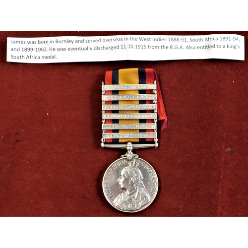 12 - British Queen's South Africa Medal with six clasps including 'Laing's Nek', 'Transvaal', 'Relief of ... 