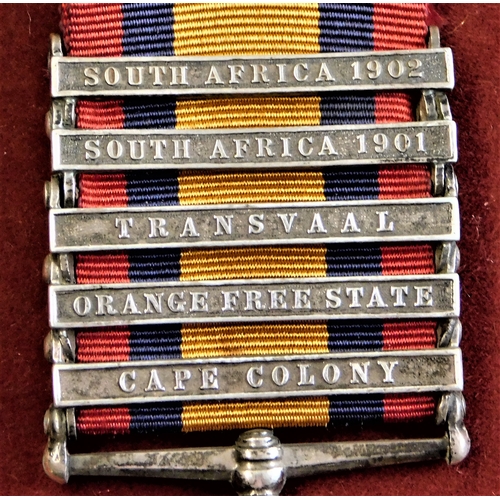 13 - British Queen's South Africa Medal with five clasps including 'South Africa 1901', 'South Africa 190... 