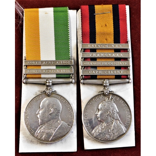 14 - British Boer War Pair with Queen's South Africa Medal with four clasps including 'Laing's Nek', 'Tra... 