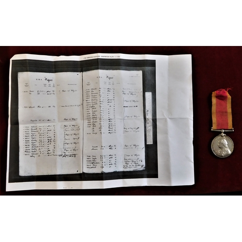 15 - British China War Medal 1900 (Boxer Rebellion) to E.C. Ryder. Ordinary Seaman. H.M.S. Pique. Citatio... 